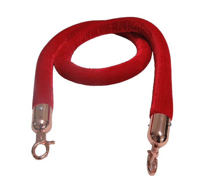 Velvet stanchion rope red with rose gold clip