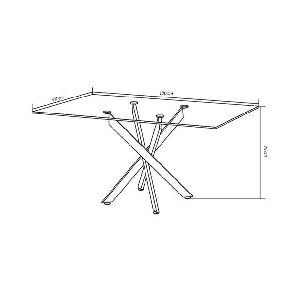 Eden 180x90cm Glass top Dining Table