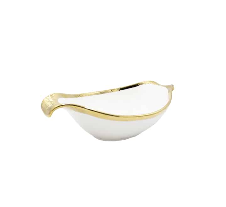 Ceramic Oval Serving Bowl Gold Rim