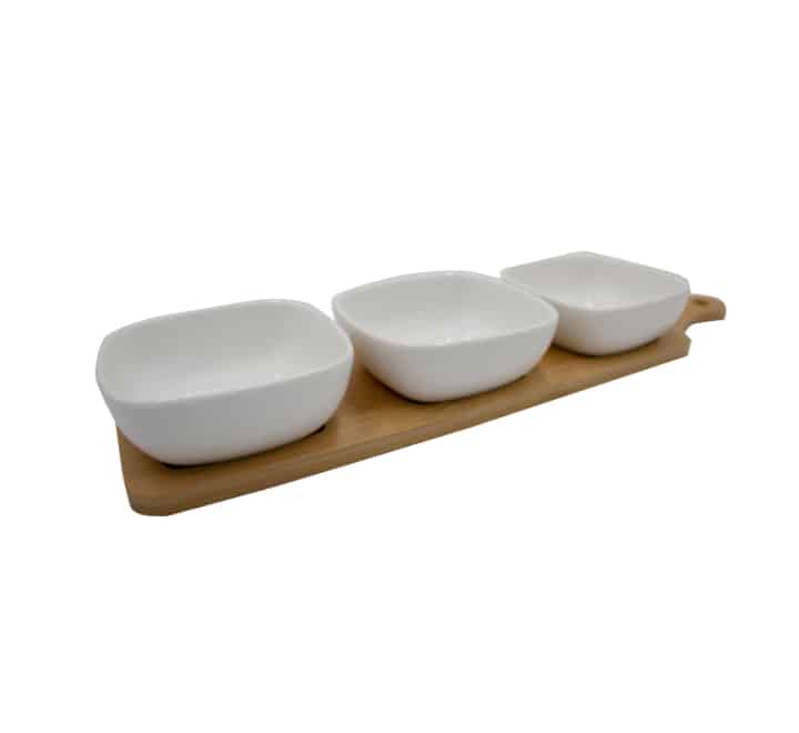 Snack Server 3 Square Bowls with Bamboo Base