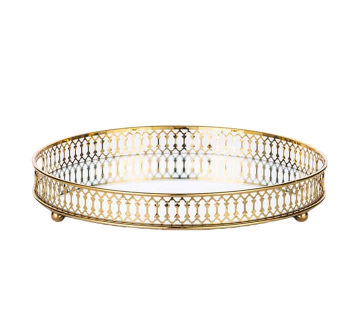 Round Gold Mirror Tray