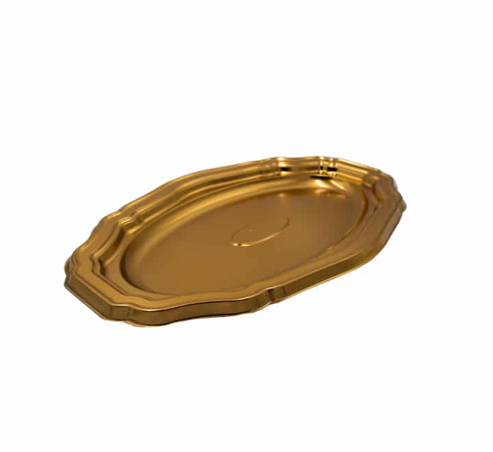 Disposable Serving Tray Gold with Clear Lid