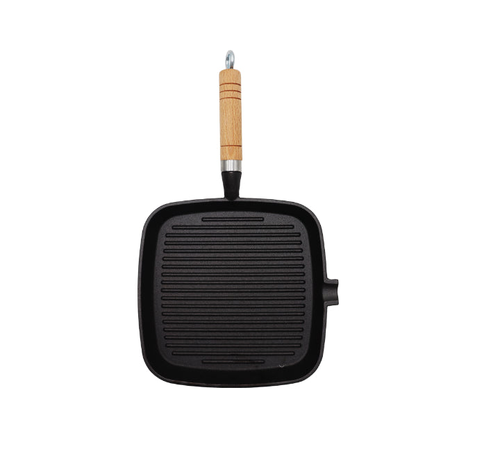 Square Cast Iron Grill Pan 22x22cm with wooden handle