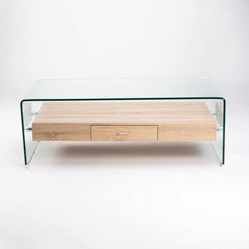 Hooch Glass Coffee Table With Drawer - Oak
