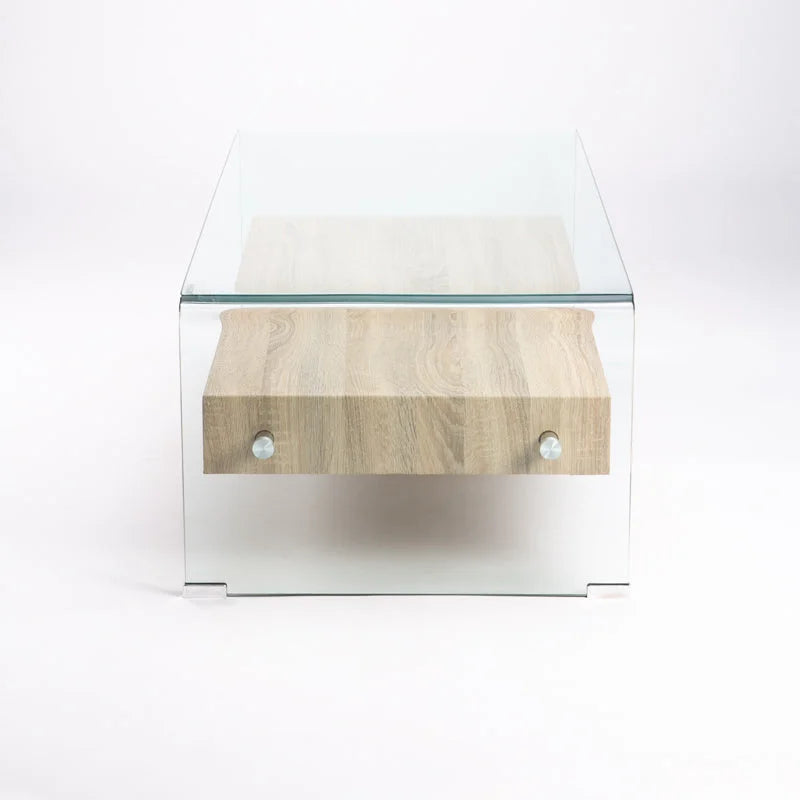 Hooch Glass Coffee Table With Drawer - Oak