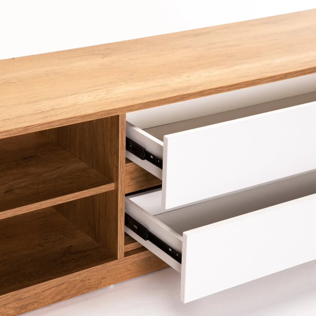 Jicama 180cm 2 Drawer TV Unit - Wild Oak / White