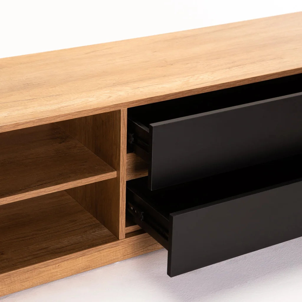 Jicama 180cm 2 Drawer TV Unit - Wild Oak / Black