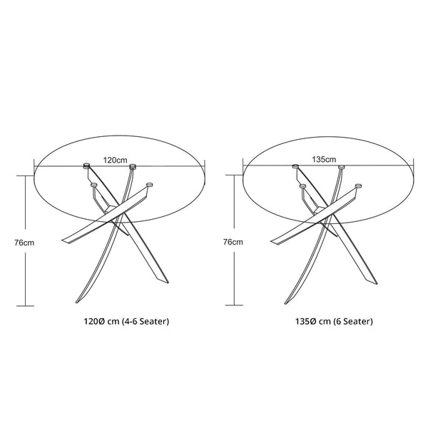 Nova Round 10mm Glass Top Dining Table - Black - 6 Seater