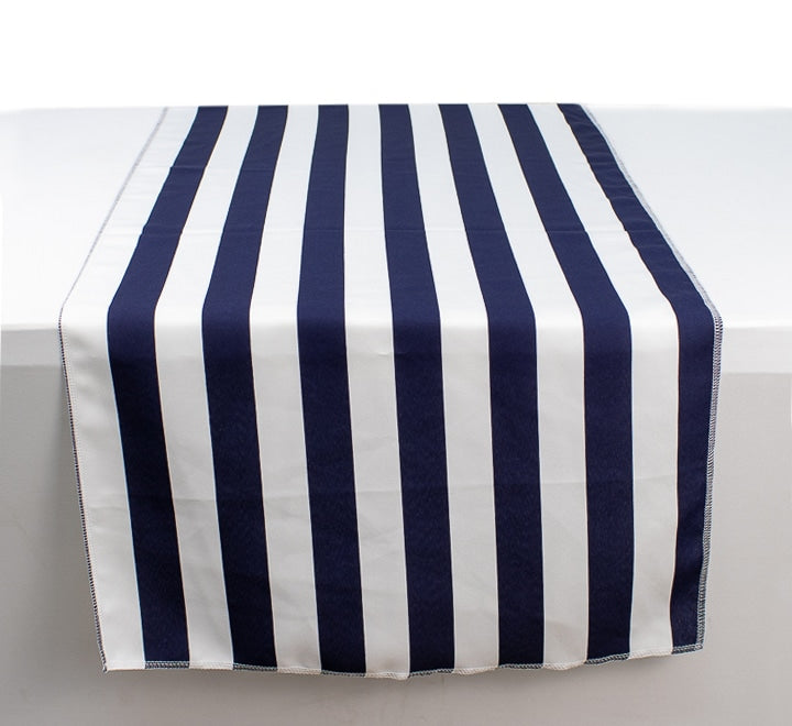 Striped Table Runner Navy Blue/White