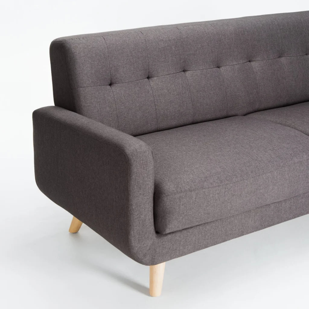 Pejane Fabric 3 Seater Couch - Grey / Nat Leg