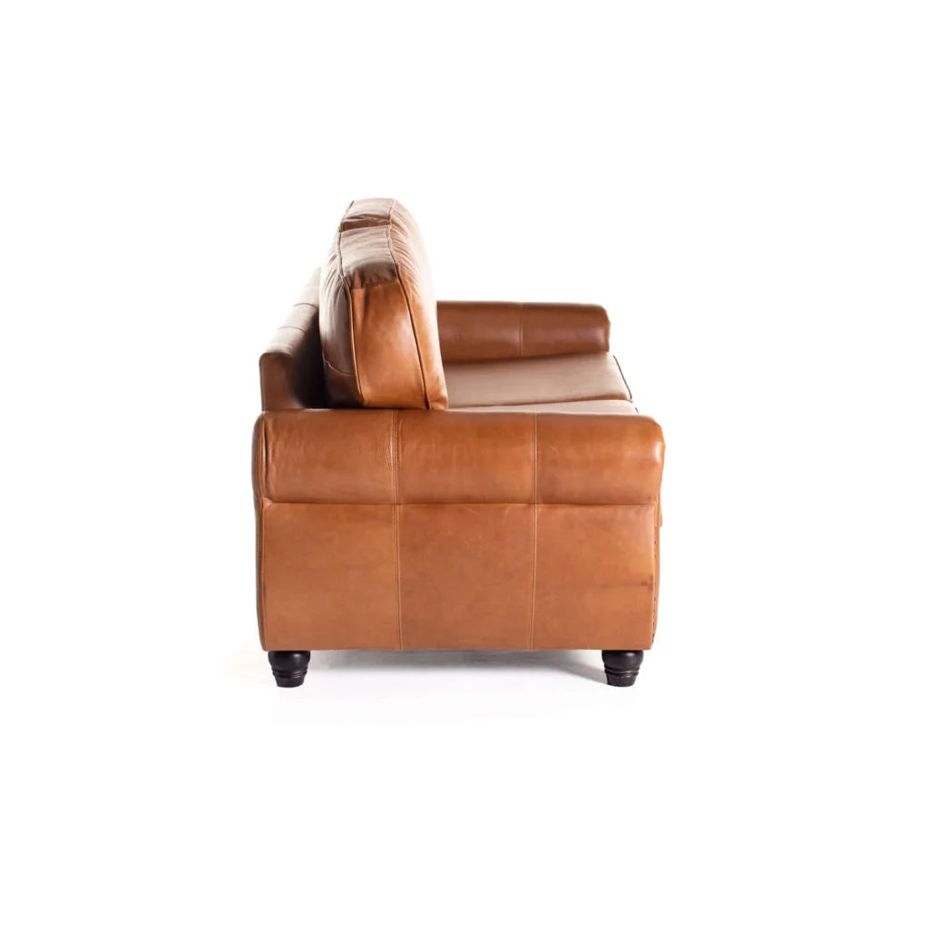 Revue Genuine Leather 3 Seater Couch - Pecan