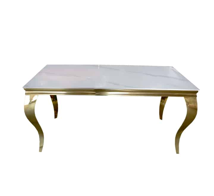 White Marble Top Dining Table Gold Frame
