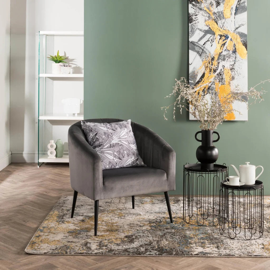 Abhilasha Velvet Chair - Black Leg - Grey