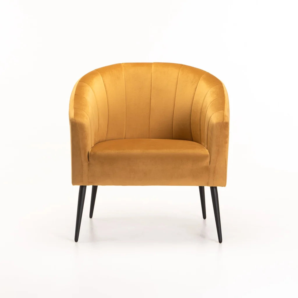 Abhilasha Velvet Chair - Black Leg - Mustard