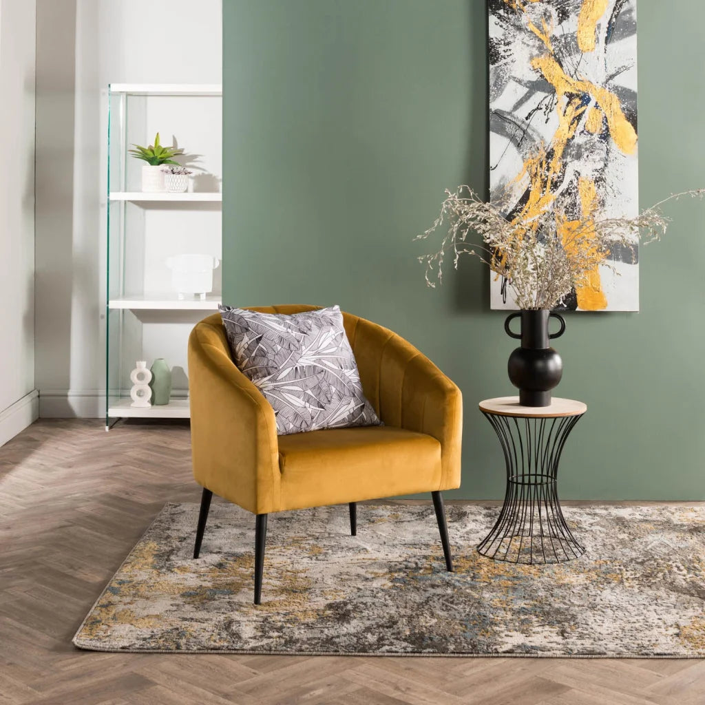Abhilasha Velvet Chair - Black Leg - Mustard