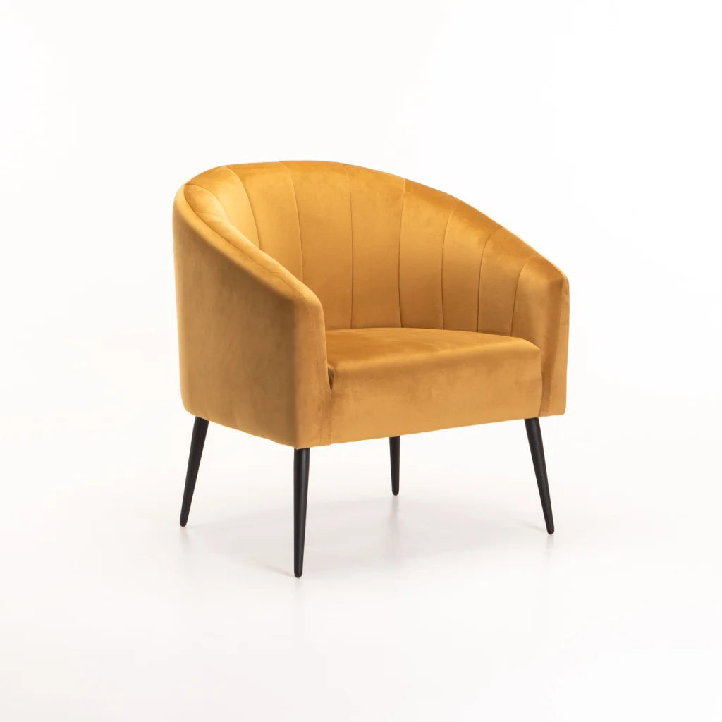 Abhilasha Velvet Chair - Black Leg - Mustard