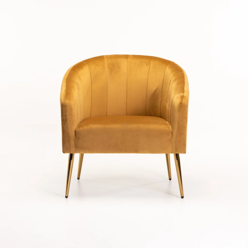 Abhilasha Velvet Chair - Gold Leg - Mustard