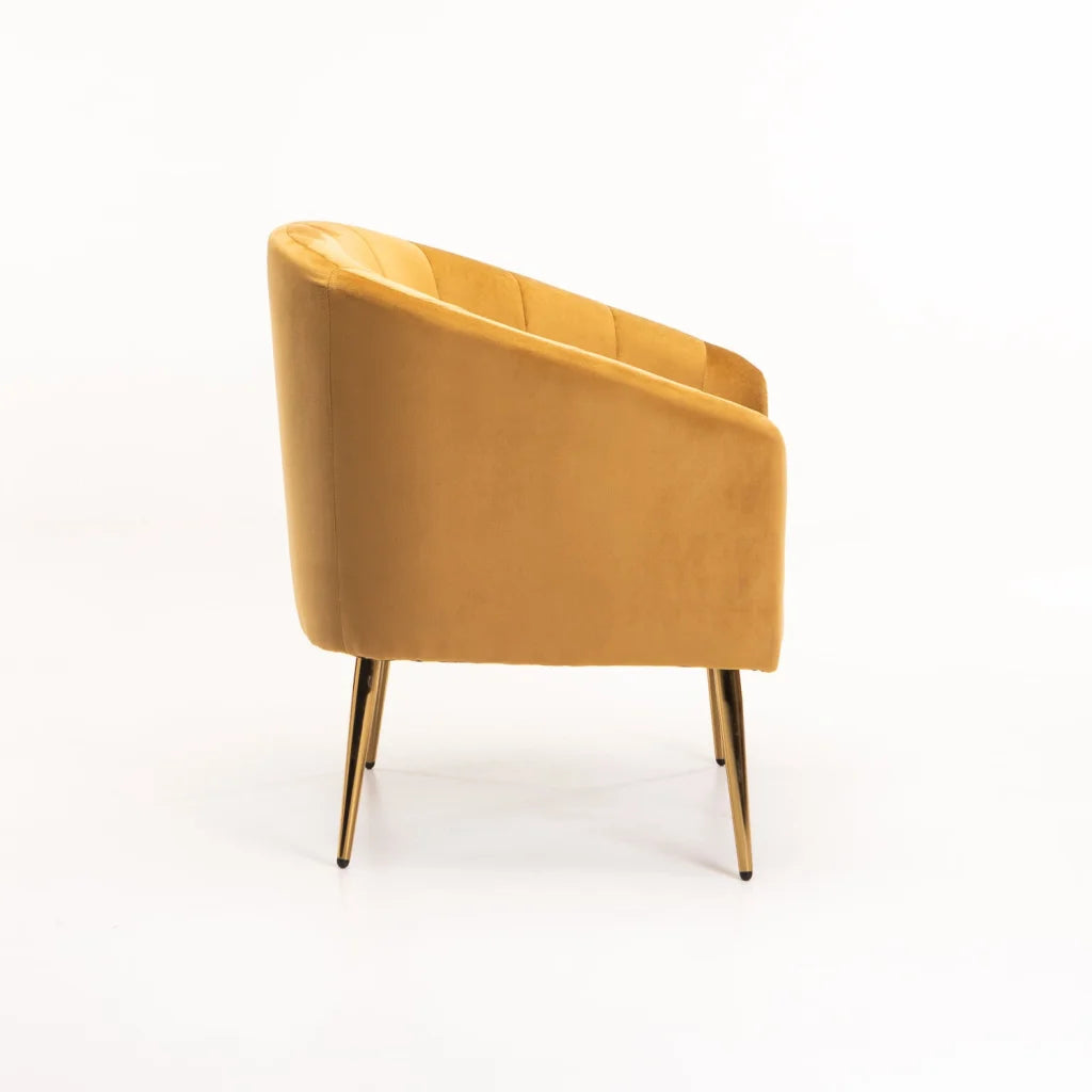 Abhilasha Velvet Chair - Gold Leg - Mustard