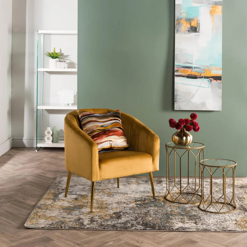Abhilasha Velvet Chair - Gold Leg - Mustard