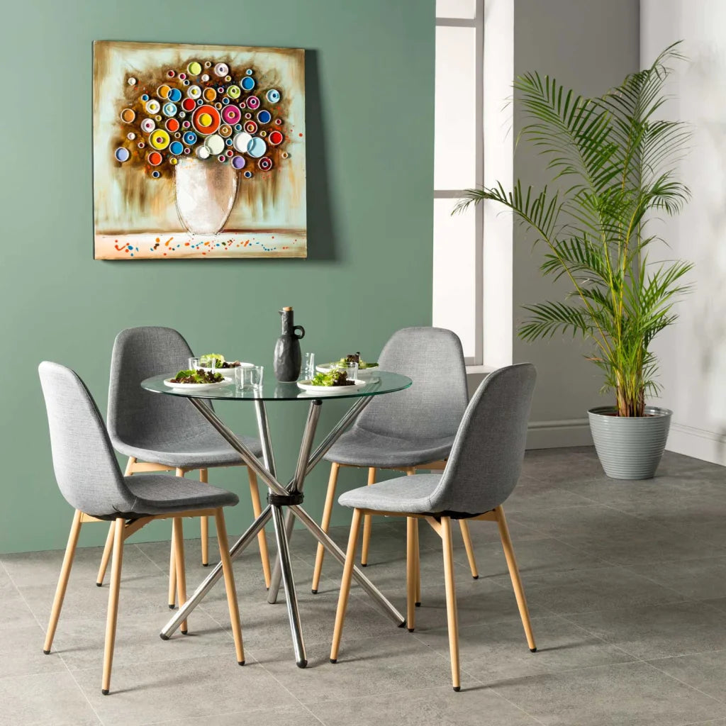 Catthy 80cm Round Glass Top Dining Table