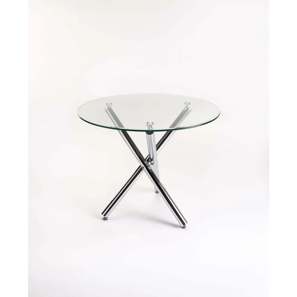 Janney 90cm Round 10mm Temp Glass Top Dining Table