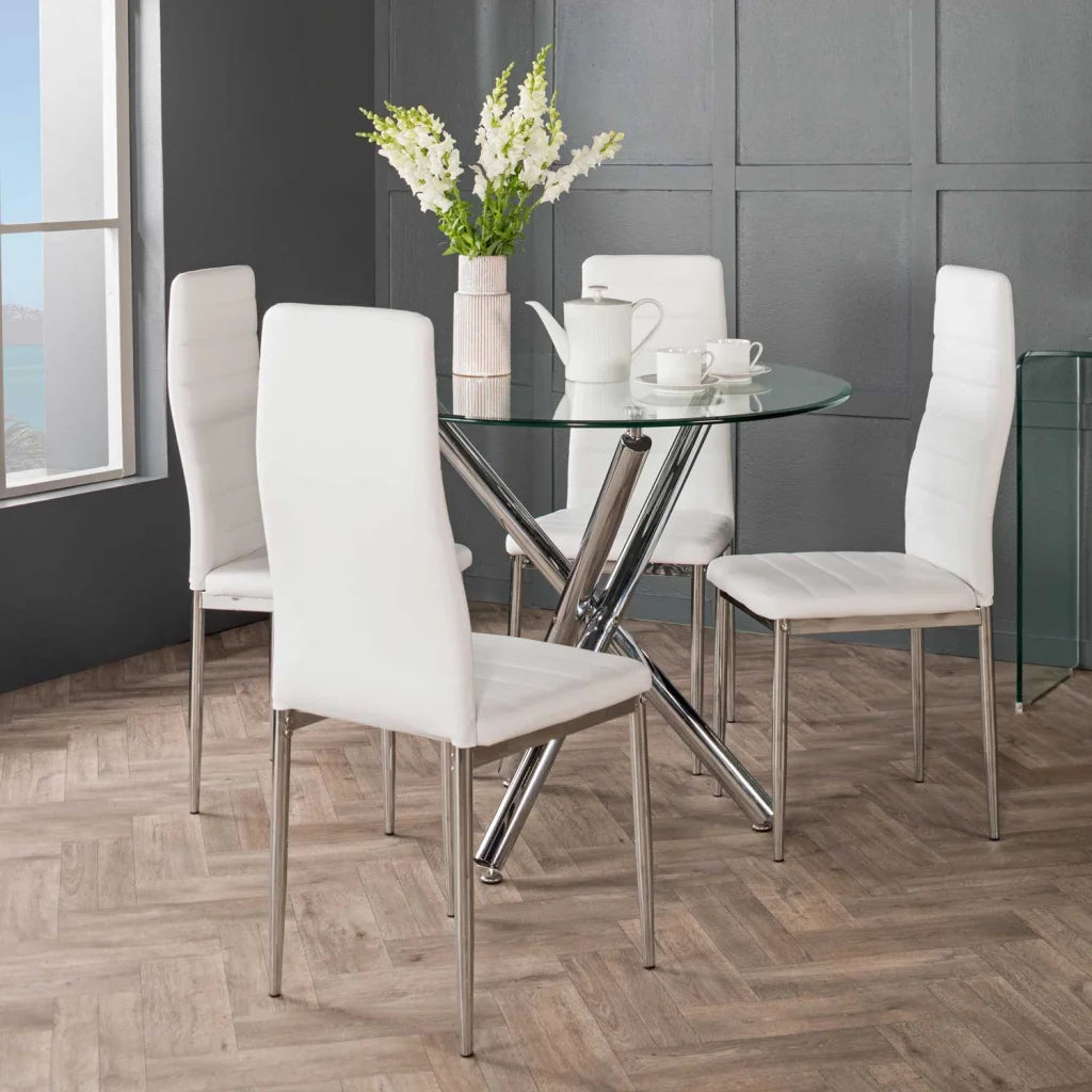 Janney 90cm Round 10mm Temp Glass Top Dining Table