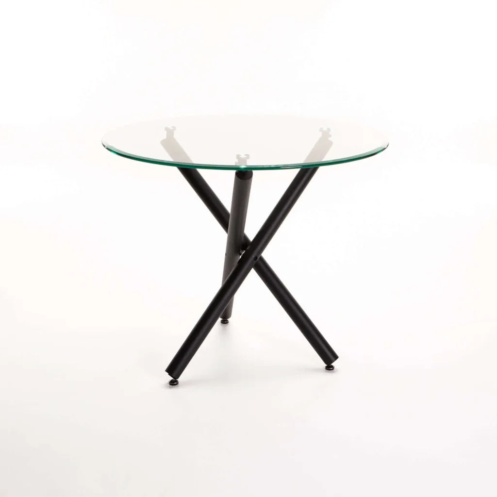 Ariel 90cm Round Glass Top Dining Table - Black Legs