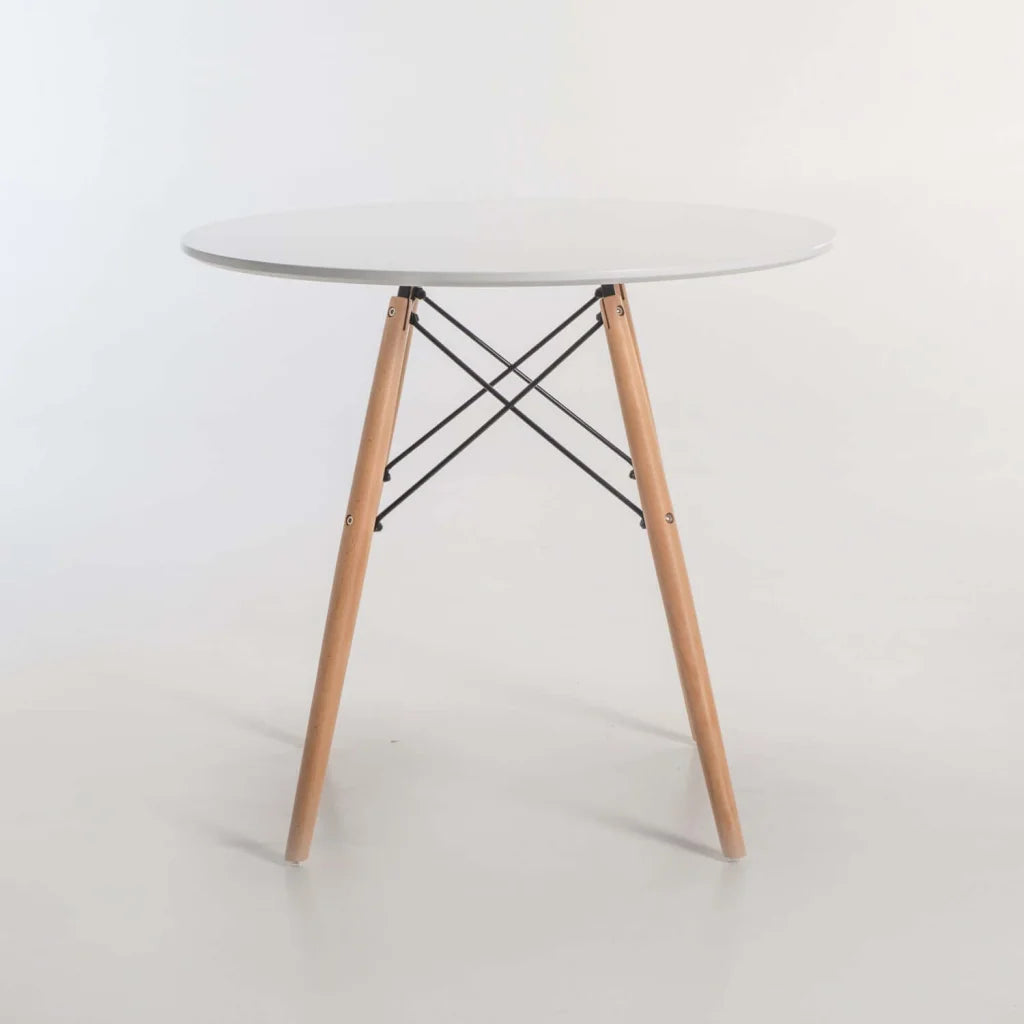 Andy Round Wooden Leg Table - White - 90Ø cm (4 Seater)