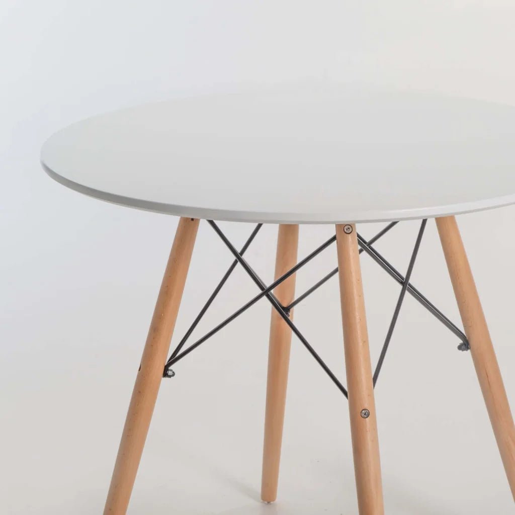 Andy Round Wooden Leg Table - White - 90Ø cm (4 Seater)