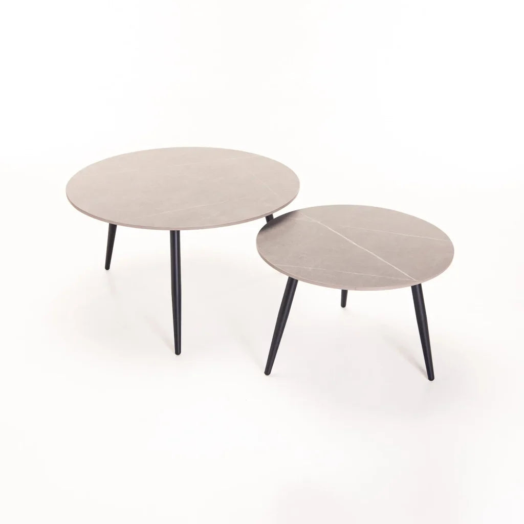 Cognac Set Of 2 Stone Top Coffee Table - White