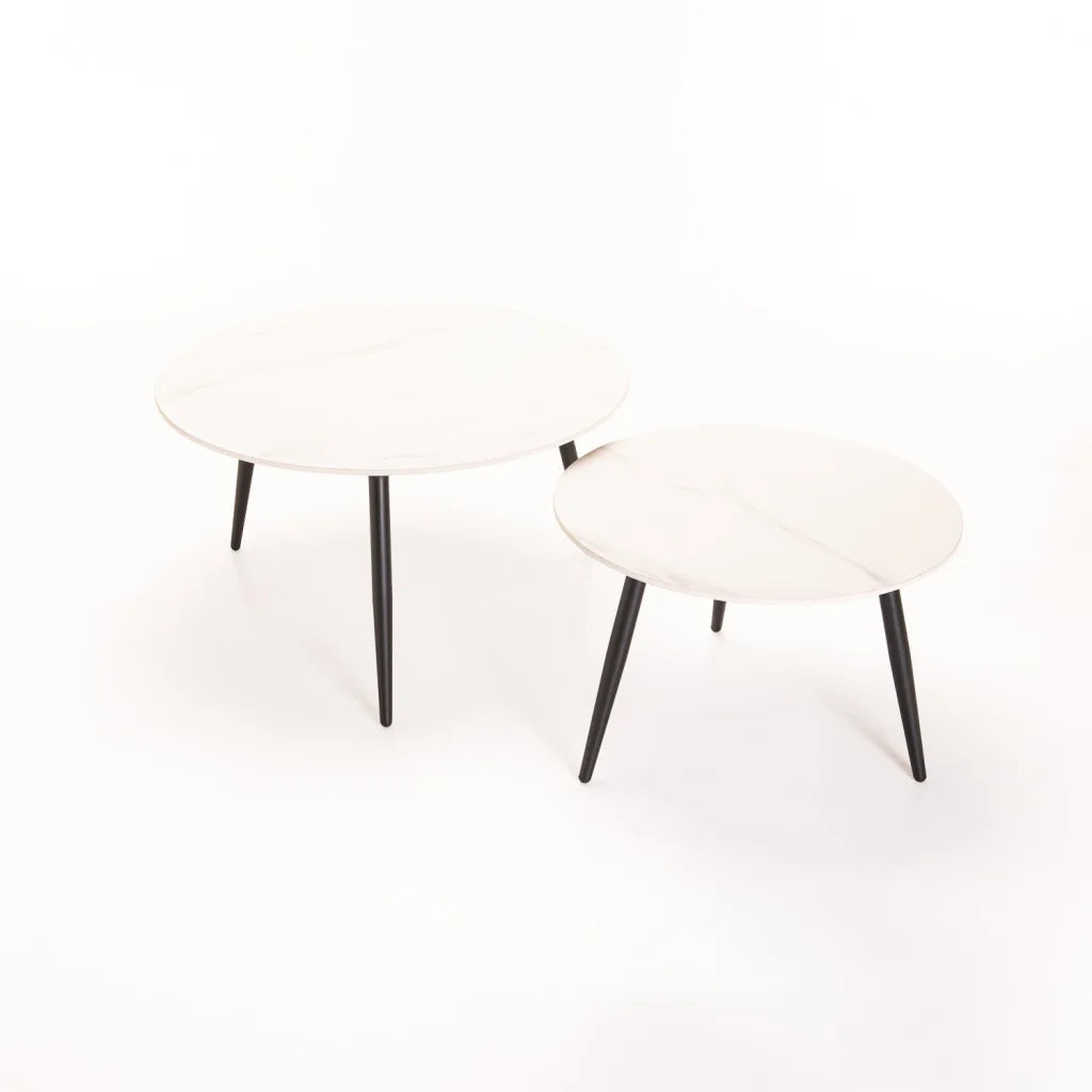 Cognac Set Of 2 Stone Top Coffee Table - White