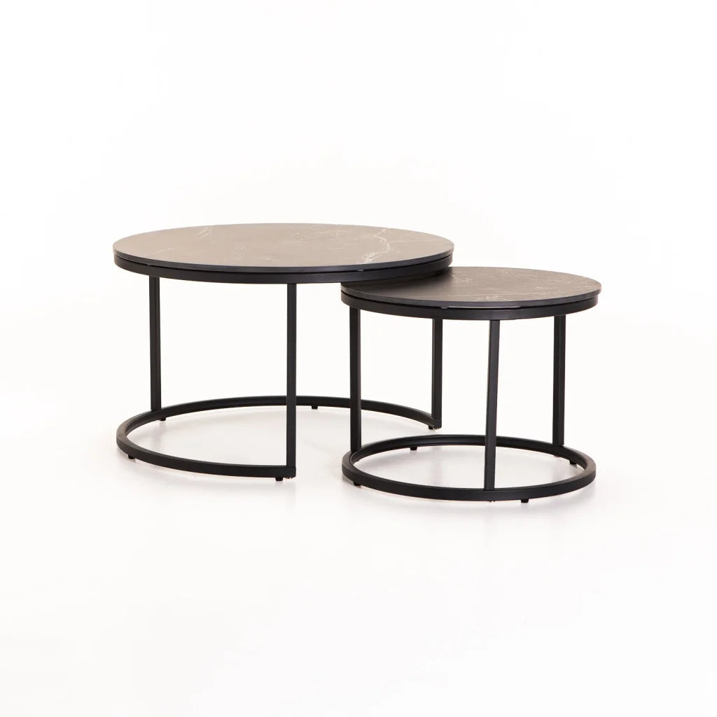 Colada Set Of 2 Stone Top Coffee Table - Black Leg