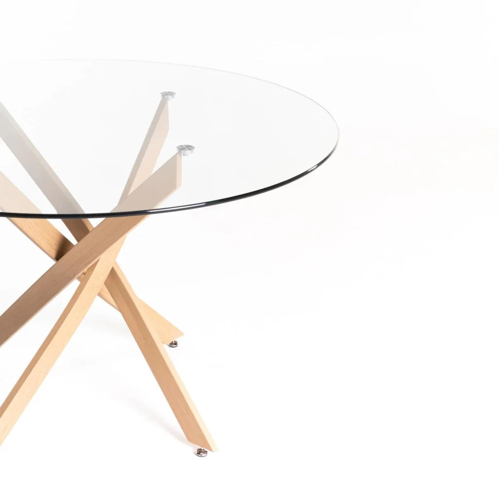 Nova Round 10mm Glass Top Dining Table - Beech - 4 Seater
