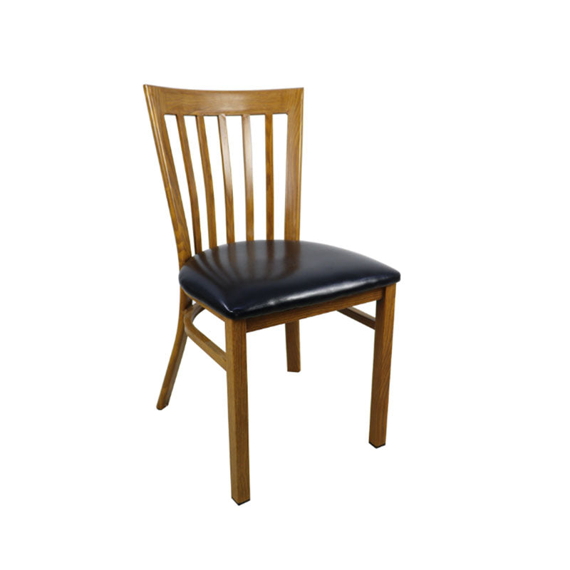 Metal dining chair dark wood with pu leather seat