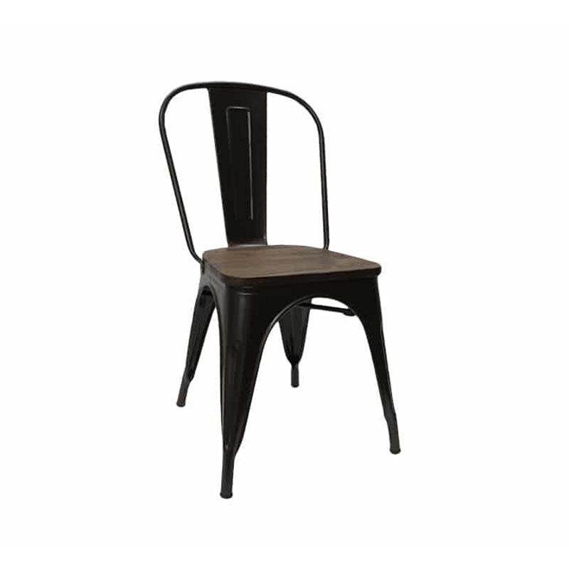 High Back Tolix Chair With Wooden Seat