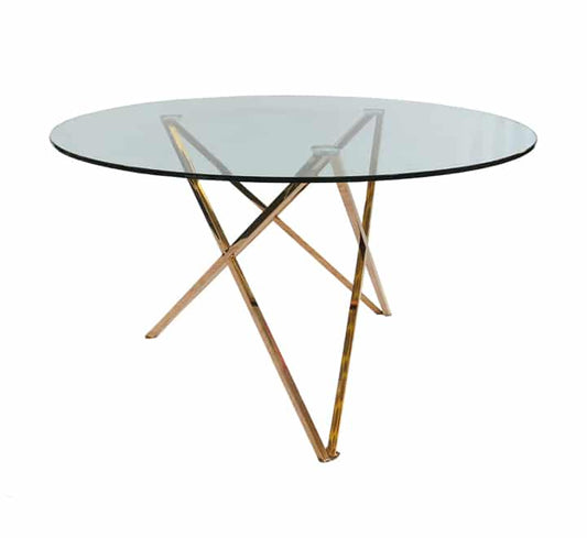 Round Glass Dining Table With Metal Legs 130cm