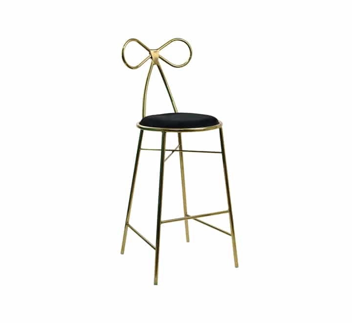 Metal Leg Bar Chair With Velvet Cushion - Black