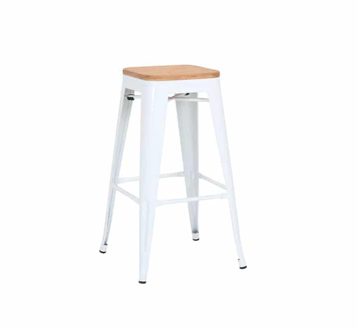 Tolix Bar Chair With Wooden Seat - White