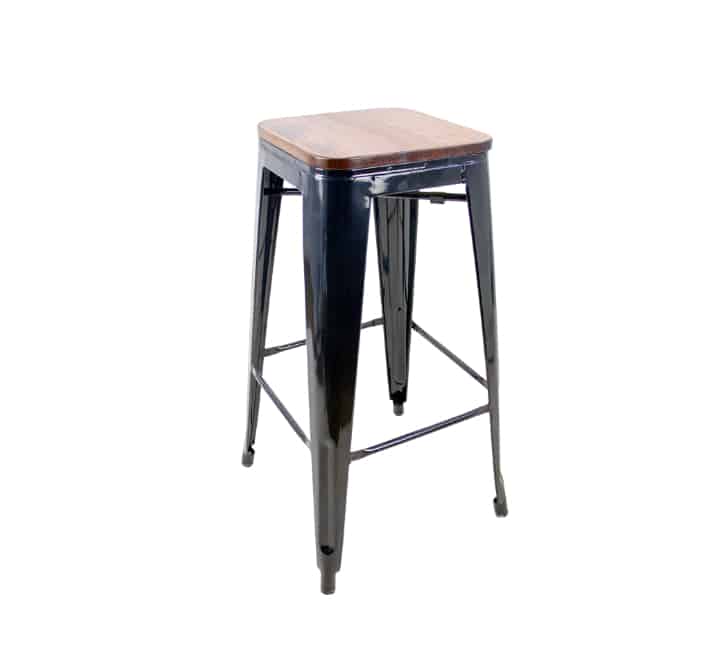 Tolix Bar Chair With Wooden Seat - Black