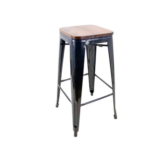 Tolix Bar Chair With Wooden Seat - Black