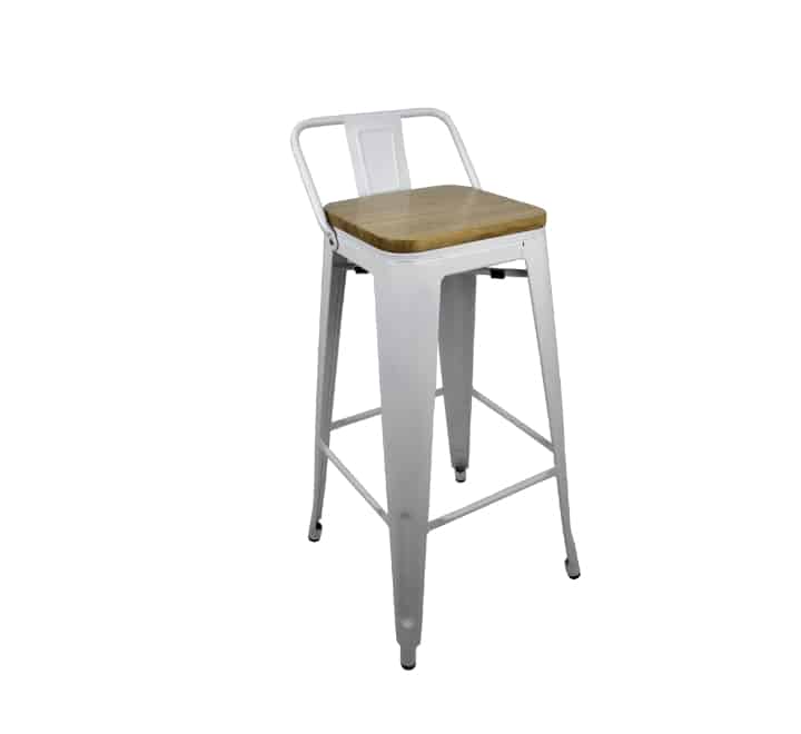 Replica Tolix Bar Chair With Wooden Seat - White