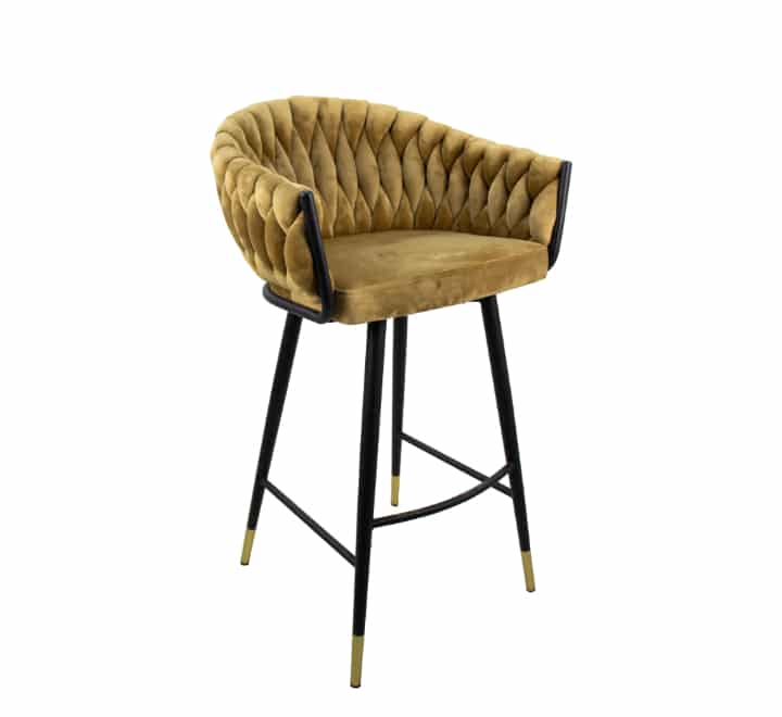 Braided Velvet Bar Chair - Gold