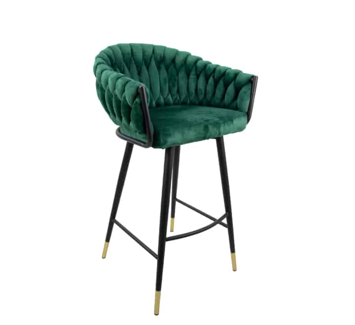 Braided Velvet Bar Chair - Emerald Green