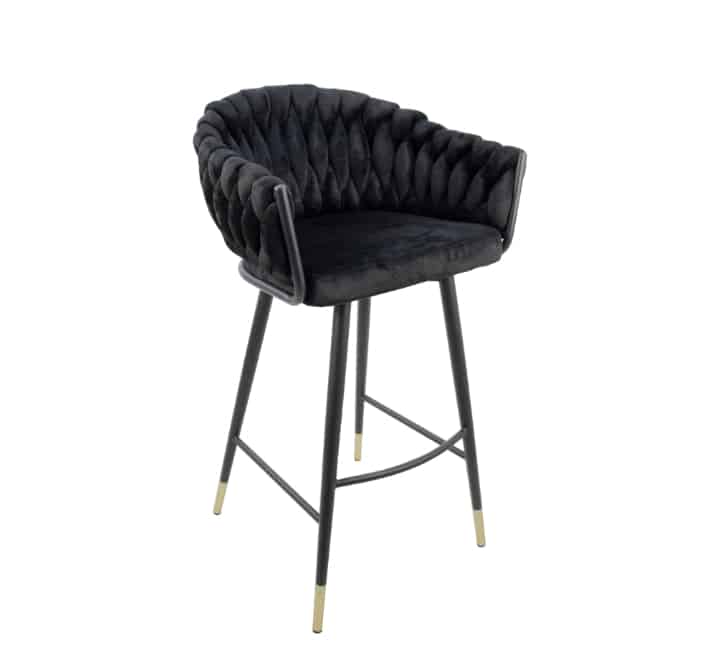Braided Velvet Bar Chair - Black