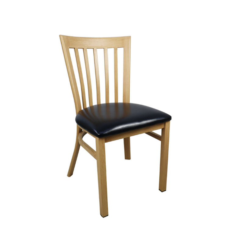 Metal dining chair light wood with pu leather seat