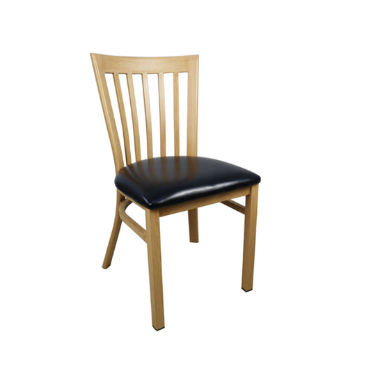 Metal dining chair light wood with pu leather seat