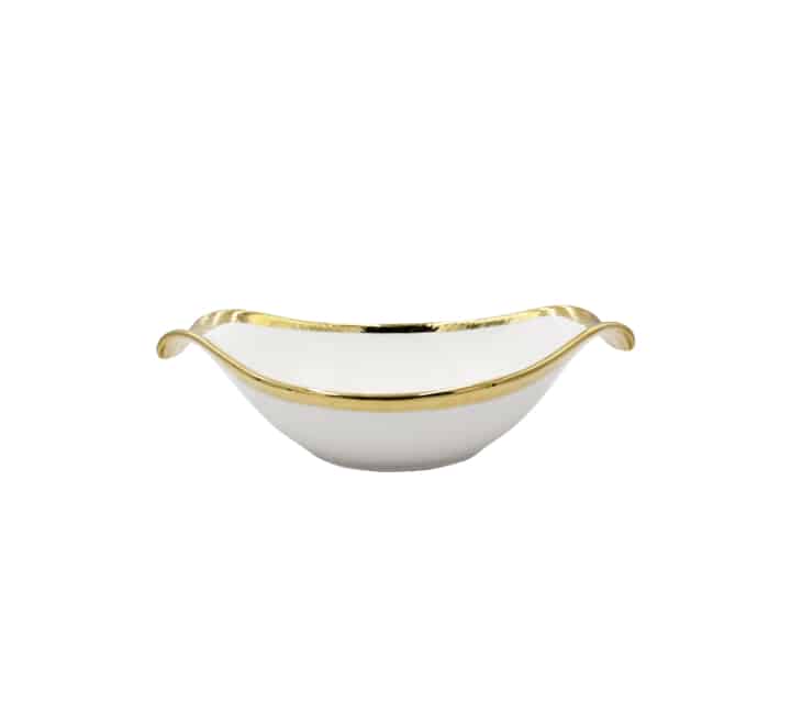 Ceramic Oval Serving Bowl Gold Rim