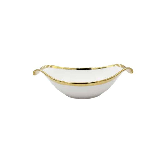 Ceramic Oval Serving Bowl Gold Rim