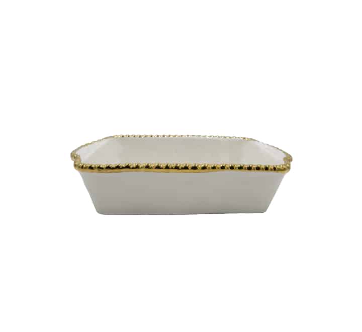 Gold Rim Ceramic Serving Dish 9″