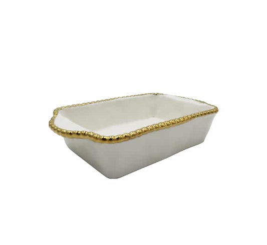 Gold Rim Ceramic Serving Dish 9″